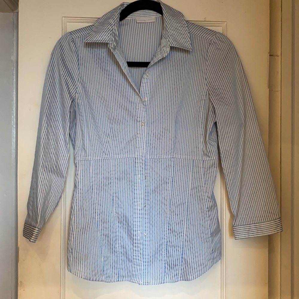 New York and Company Blue & White Stripped Button Down Shirt